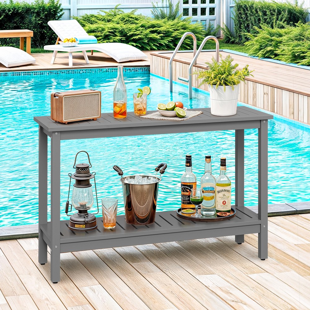 Gray Console Table Indoor Outdoor Multifunctional Buffet Bar Storage Organizer