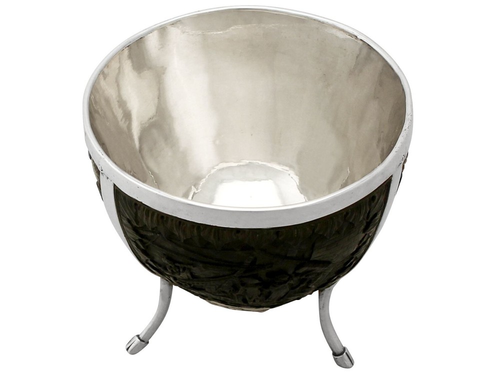 Continental Silver Mounted Coconut Cup - Antique Circa 1890 Height 9.6cm
