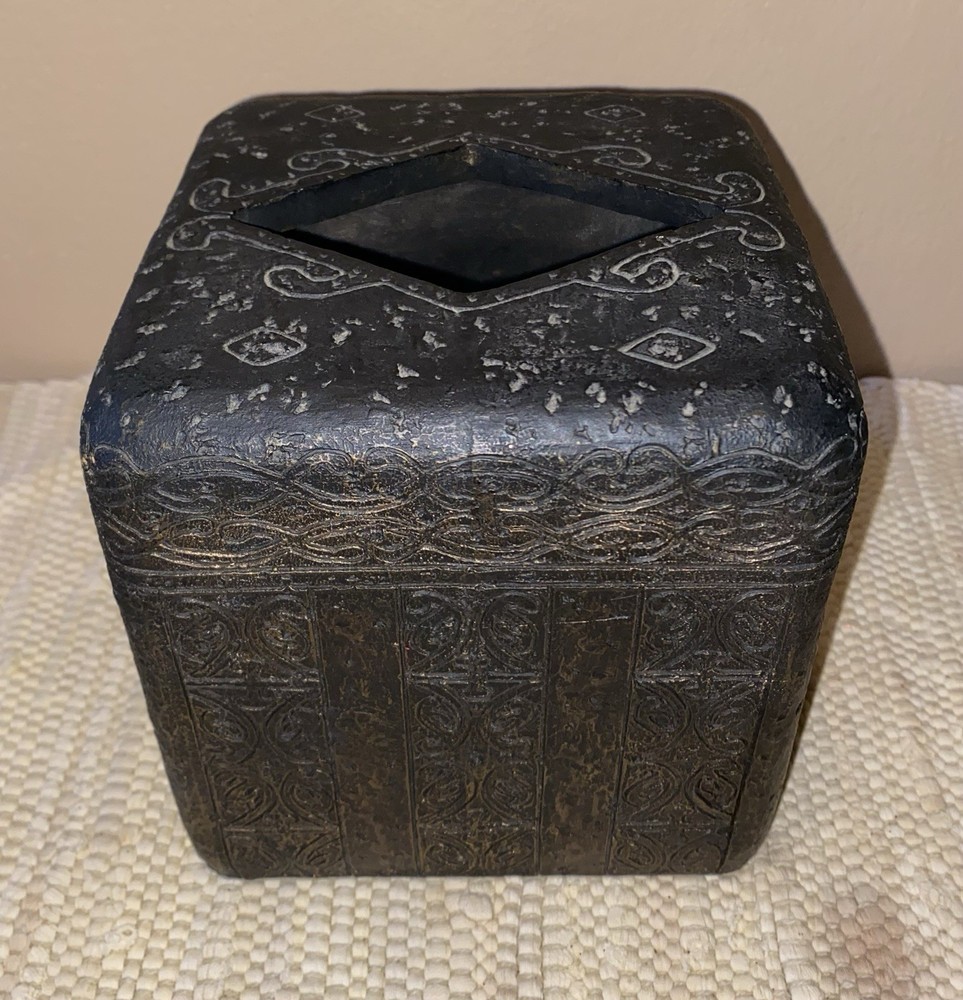 Cast Iron Decorative Tissue Box Holder Cover Brown Ancient Ornate Scroll Design