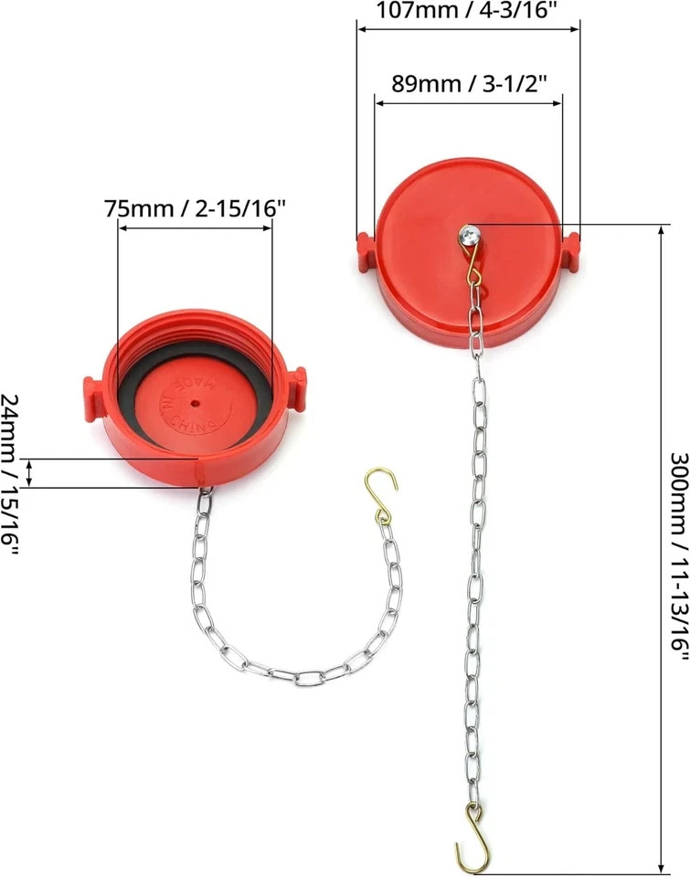 2-1/2" NST/NH Plastic Fire Hose Connection Standpipe Cap Fitting and Chain Fire