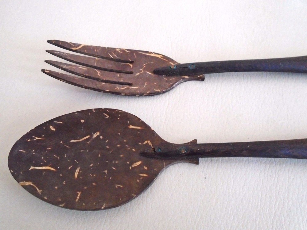 Vintage Brown Flecked Composite / Plastic Flatware - Spoon & Fork 8" -RARE-
