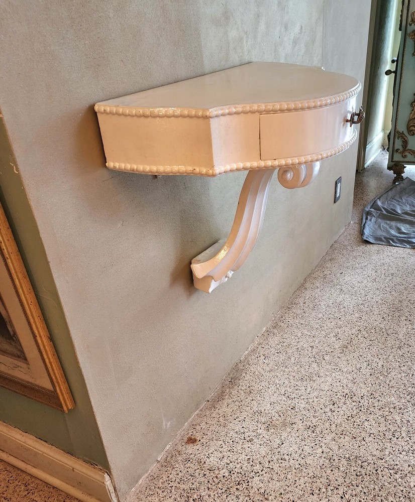 PAIR MID CENTURY MODERN Side Table or Consoles, Violin Scrolls Gloss White.