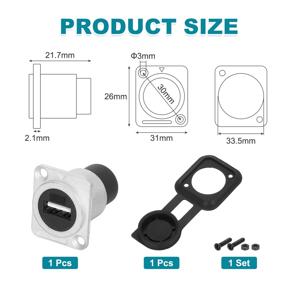1Pcs USB 2.0 Panel Mount Coupler, D-Type USB Pass Through 480Mbps Silver