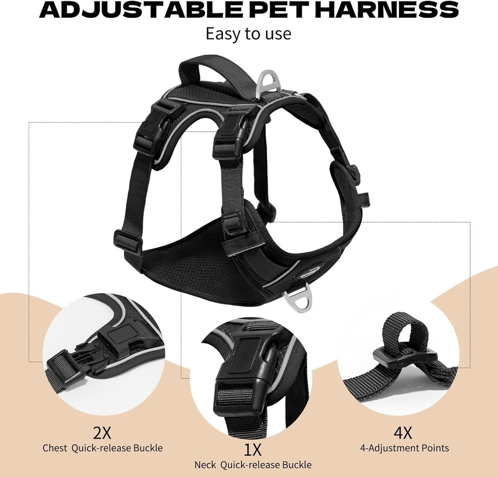 Harness No Pull Adjust.Reflective Easy Control Handle for Walk (Large)