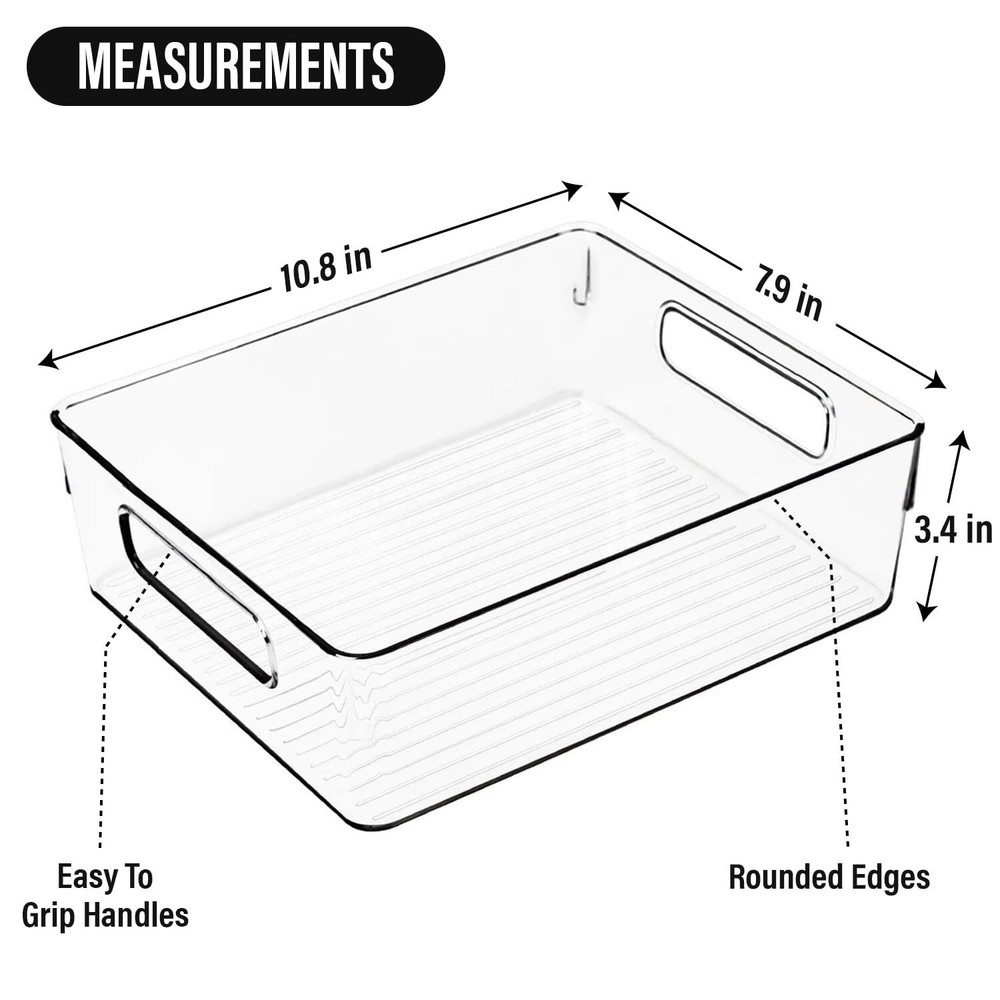 4 Pack Clear Plastic Storage Bins,Heavy Duty BPA-Free Pantry & Kitchen Organizer