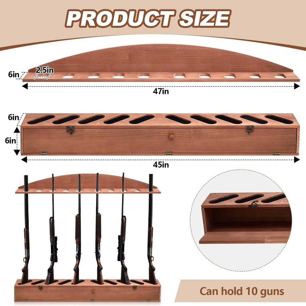 with Lockers 10 Gun Holders Solid Pine Wall Mounted Gun Storage Rack Rifle Rack.
