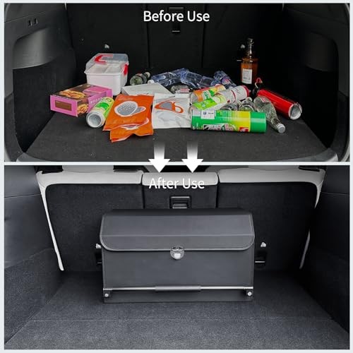 Car Trunk Organizer, Push-pull Handle, Leather Collapsible 2 Large Black