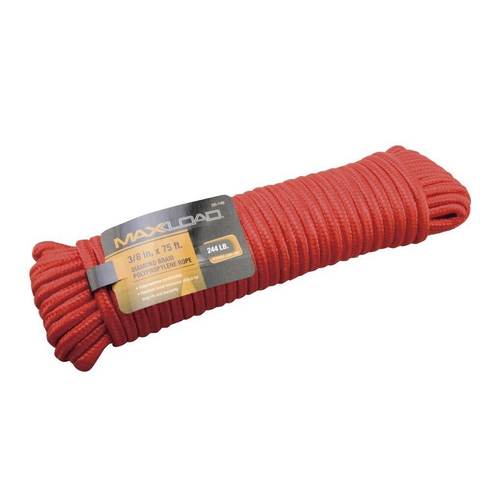 Max Load 3/8" x 75' Diamond Braid Polypropylene Rope - Ships as Assorted Colors