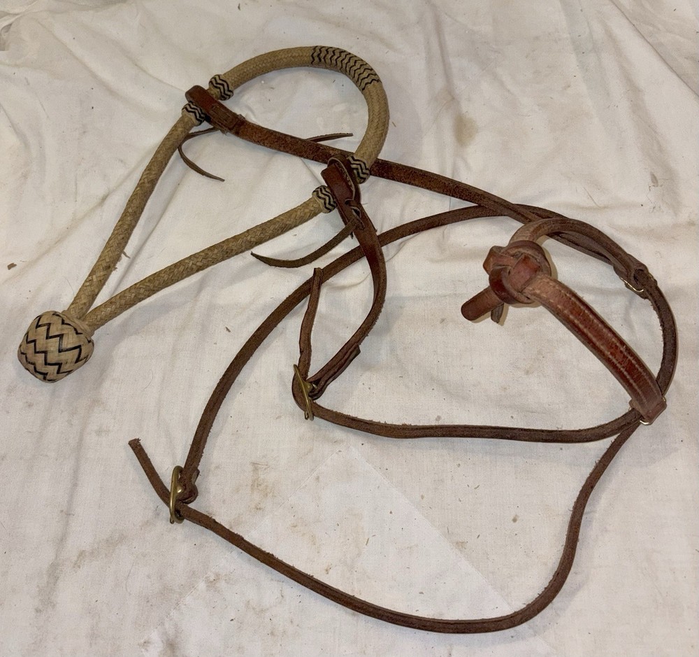 USED LEATHER & BRAIDED LOOP HORSE HALTER
