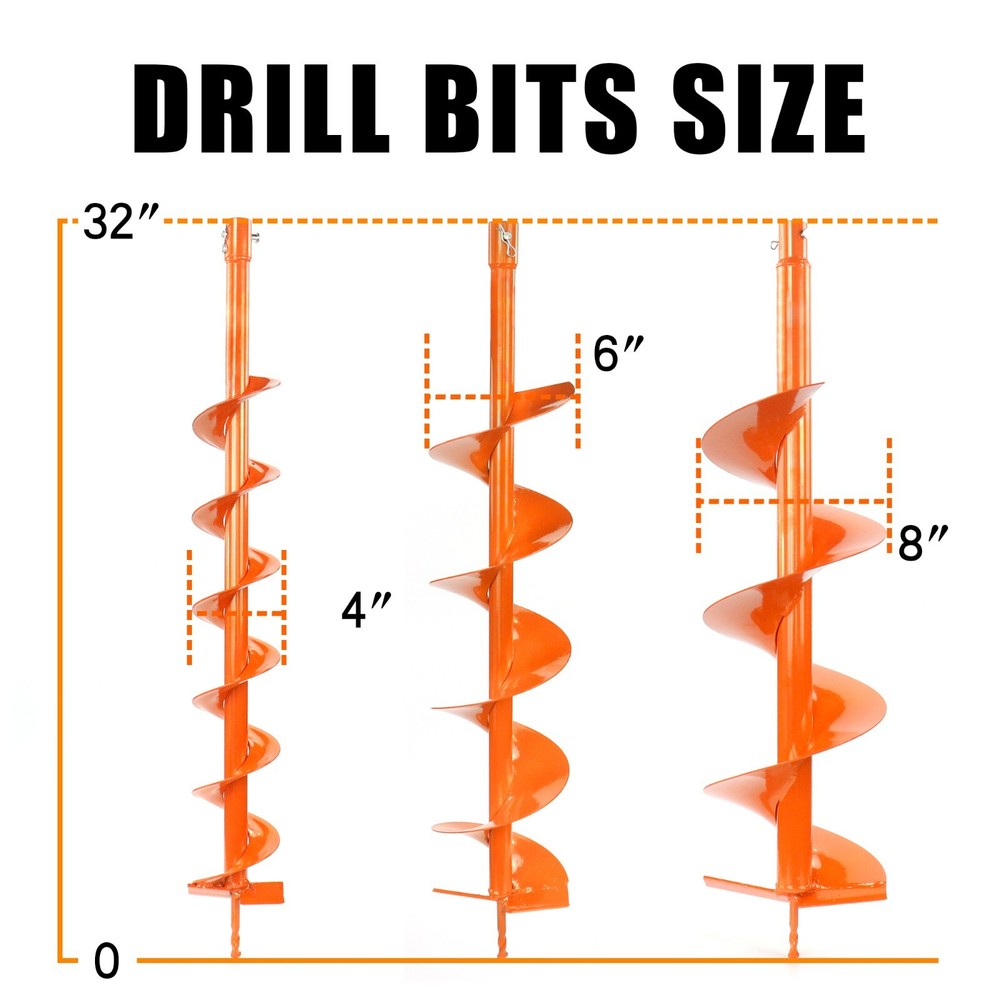 72cc 2-Stroke Gas Powered Post Hole Digger with 4" 6" 8" Earth Auger Drill Bits