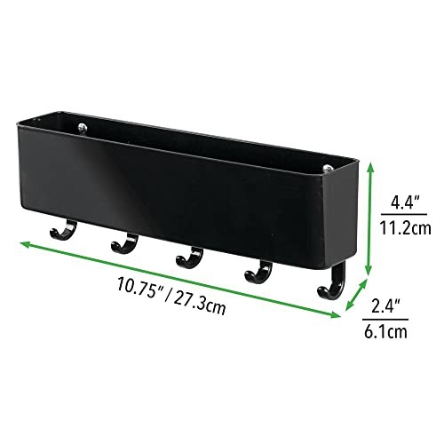 Wall Mount Modern Plastic Mail Organizer Storage Basket - 5 Hooks - for Black