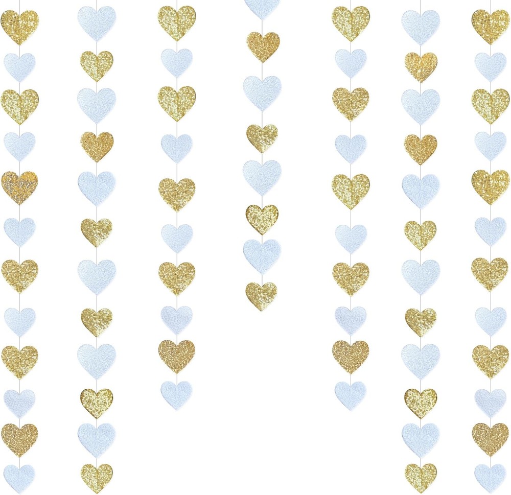 Gold and White Heart Decorations Double Sided Sequin 3D