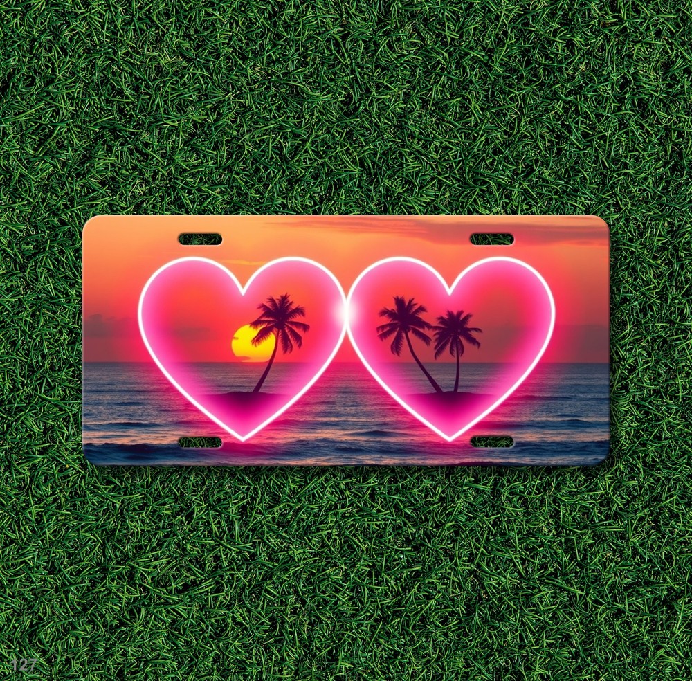 Artistic Two Hearts Graphic Custom Text License Plate Custom Made Front Plate