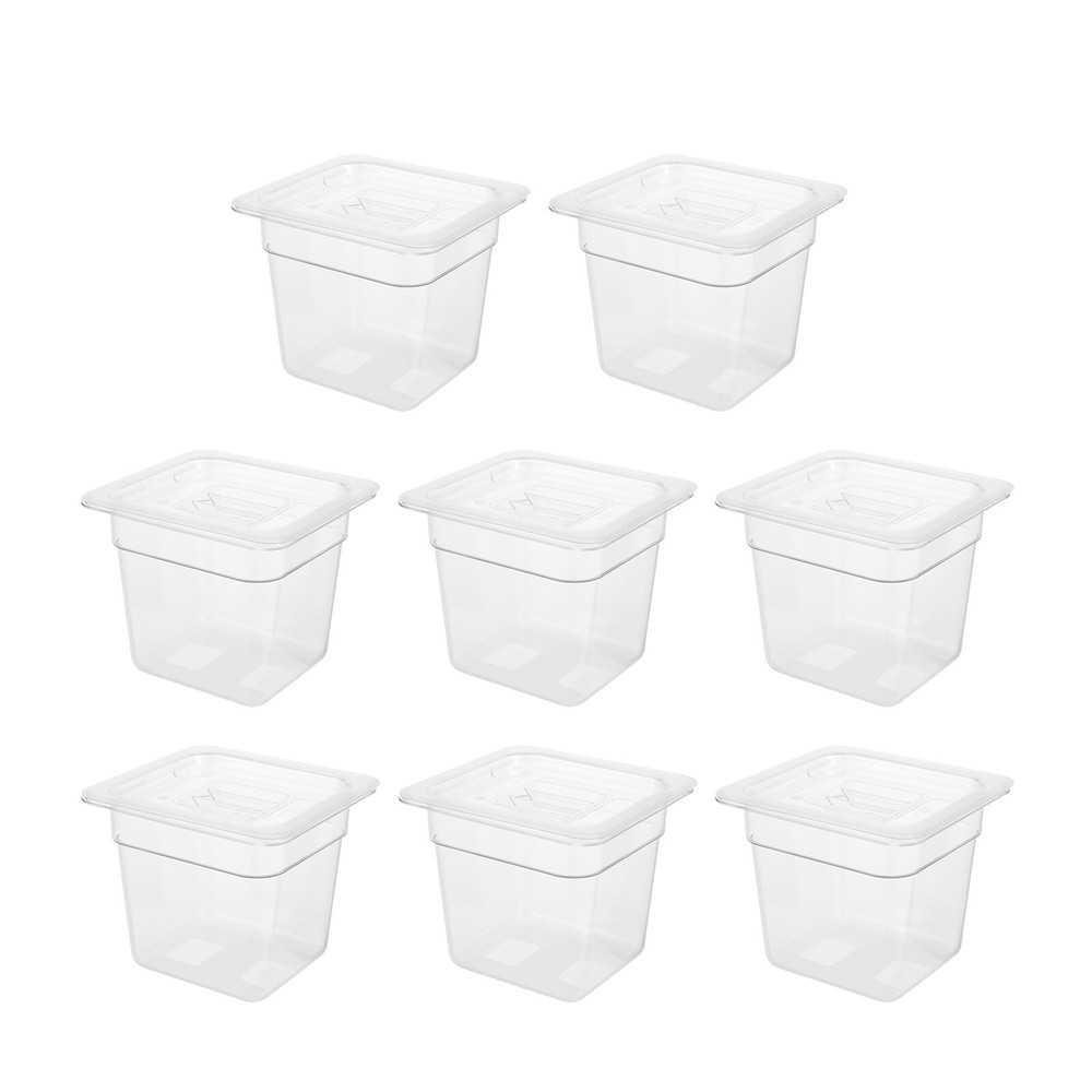 8 Pack 1/6 Size 4 Inch Deep Food Pan Polycarbonate Square Food Storage Container