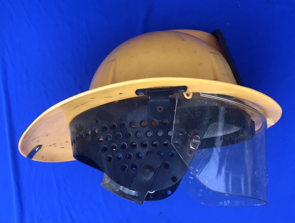 Antique MSA Fire Helmet with Riot Protection System with Leather Front
