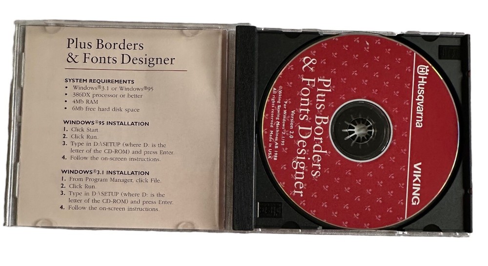 Husqvarna Viking Plus Borders & Font Designer Software CD Windows 412 5768-01