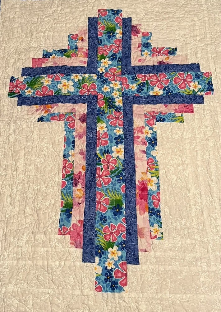 Quilted Patchwork Crucifix Table Topper 26”x34” Handmade 100% Cotton