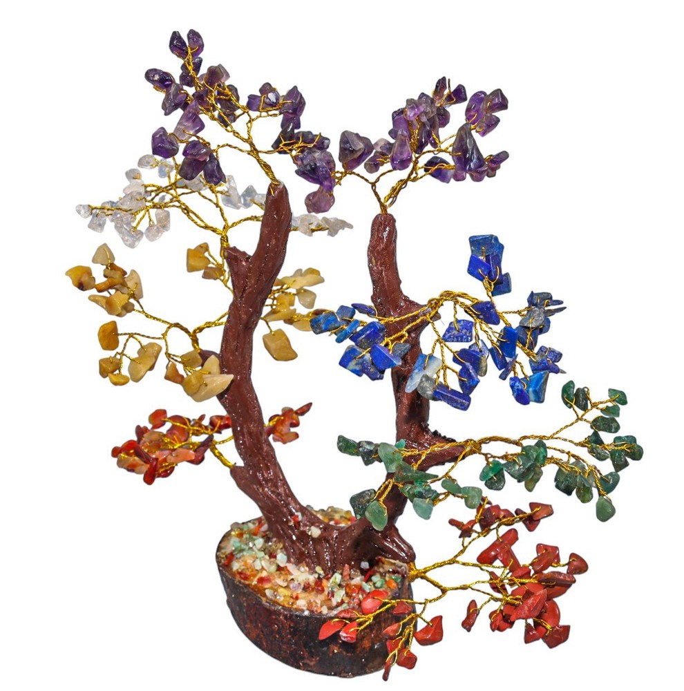 Multi 7 Chakra Gemstone Chips Handmade Unique Shape Tree Healing Home Ornament