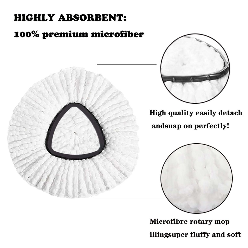 Mop Heads Replacement 4 Pack, Spin Mop Microfiber, Washable, White
