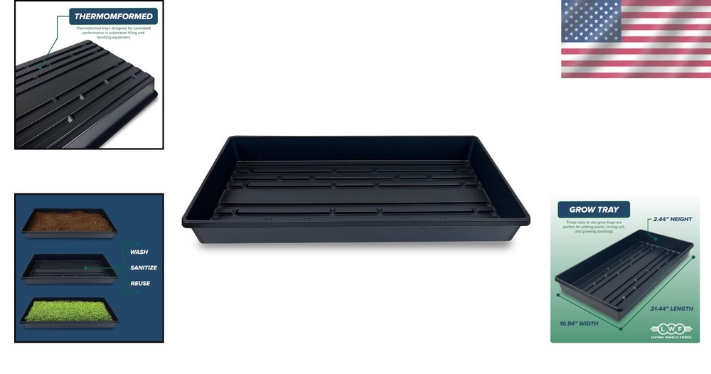 Reusable Black Growing Trays 5 Count 21"x11" Hydroponic