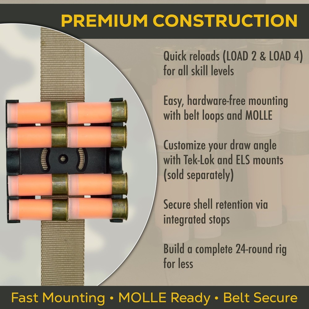 Quad Loader Caddy for 12 Gauge Speed Loader Shell Holder Ammo Storage 8 RD