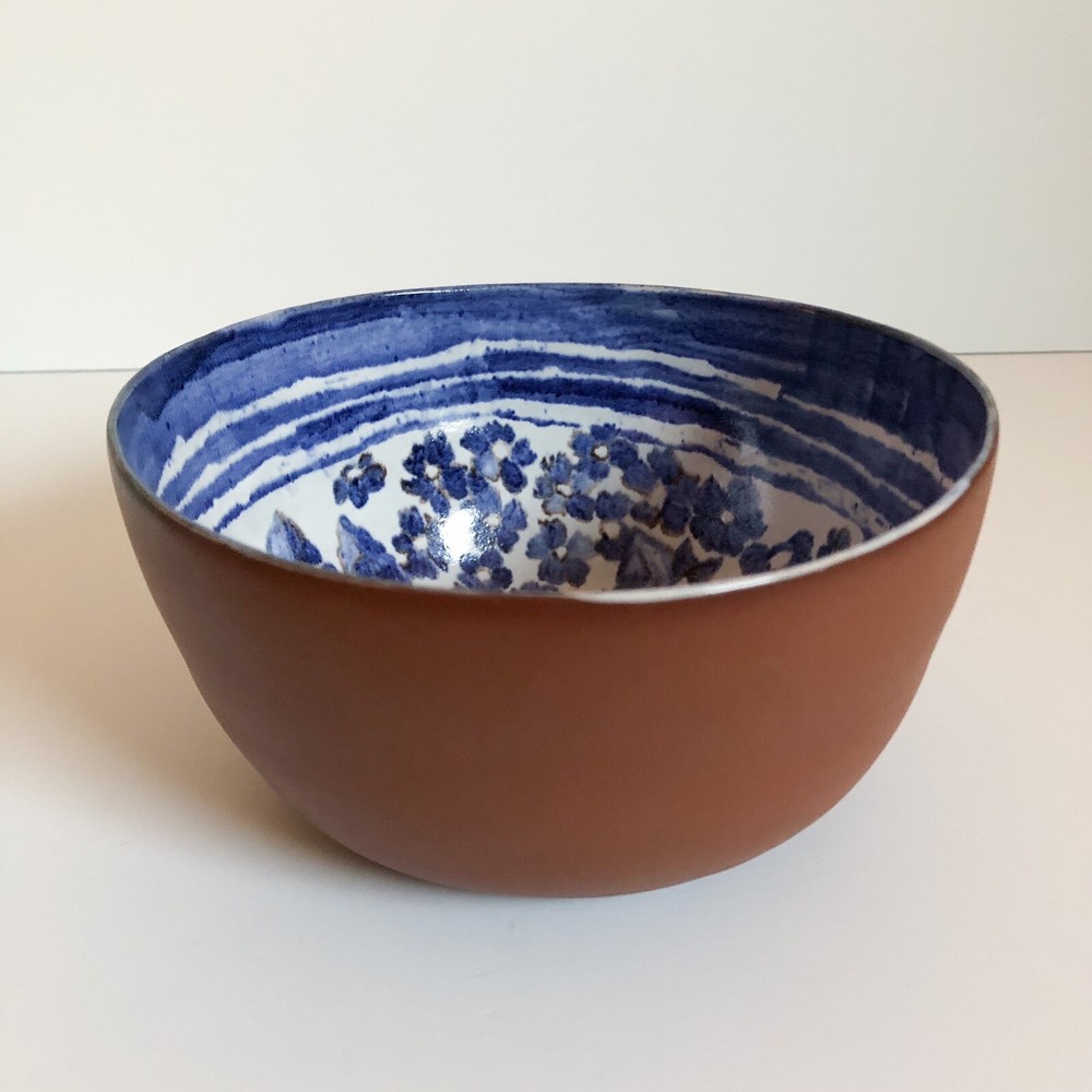 Signed Capuchin style bowl w/ glossy floral interior