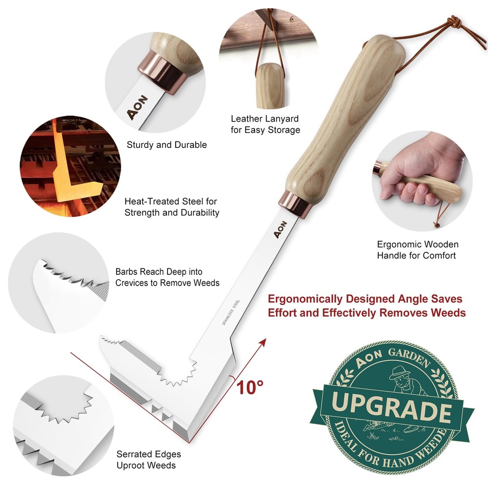 2-Pack Hand Crack Weeder Puller Tool Set - Made with Heat Treated Steel and A...