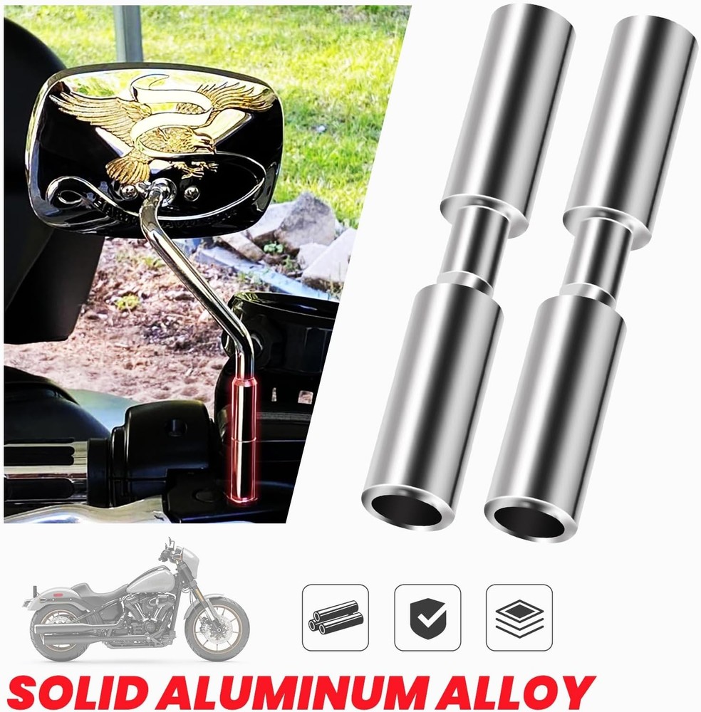 2" Motorcycle Mirror Risers Height Extender Adapters Kit compatible with Harley