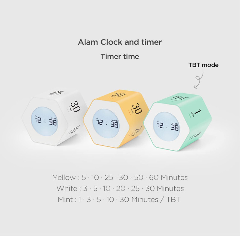 Hexagon Cube Digital Timer Clock, Pomodoro, Count Up/Down, White