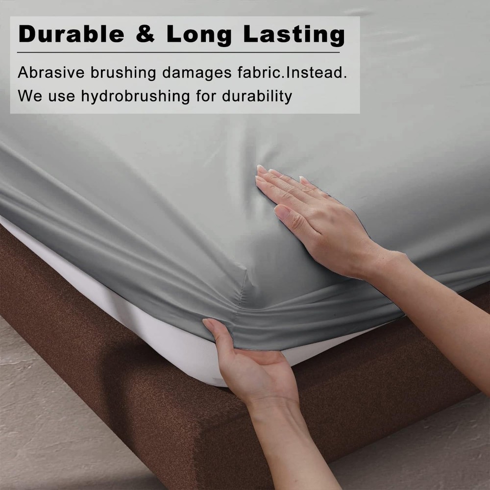 4-Pack Hotel Quality Queen Fitted Sheets, 100% Microfiber, Light Gray, 60"x80"