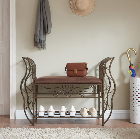 Vintage looking Upholstered Shoe Rack Bench