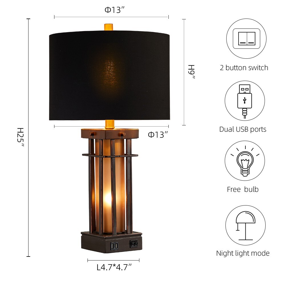 ✨ 2-Pack 25" Jacolbi Table Lamps | Dual USB + Night Light | Modern Design✨