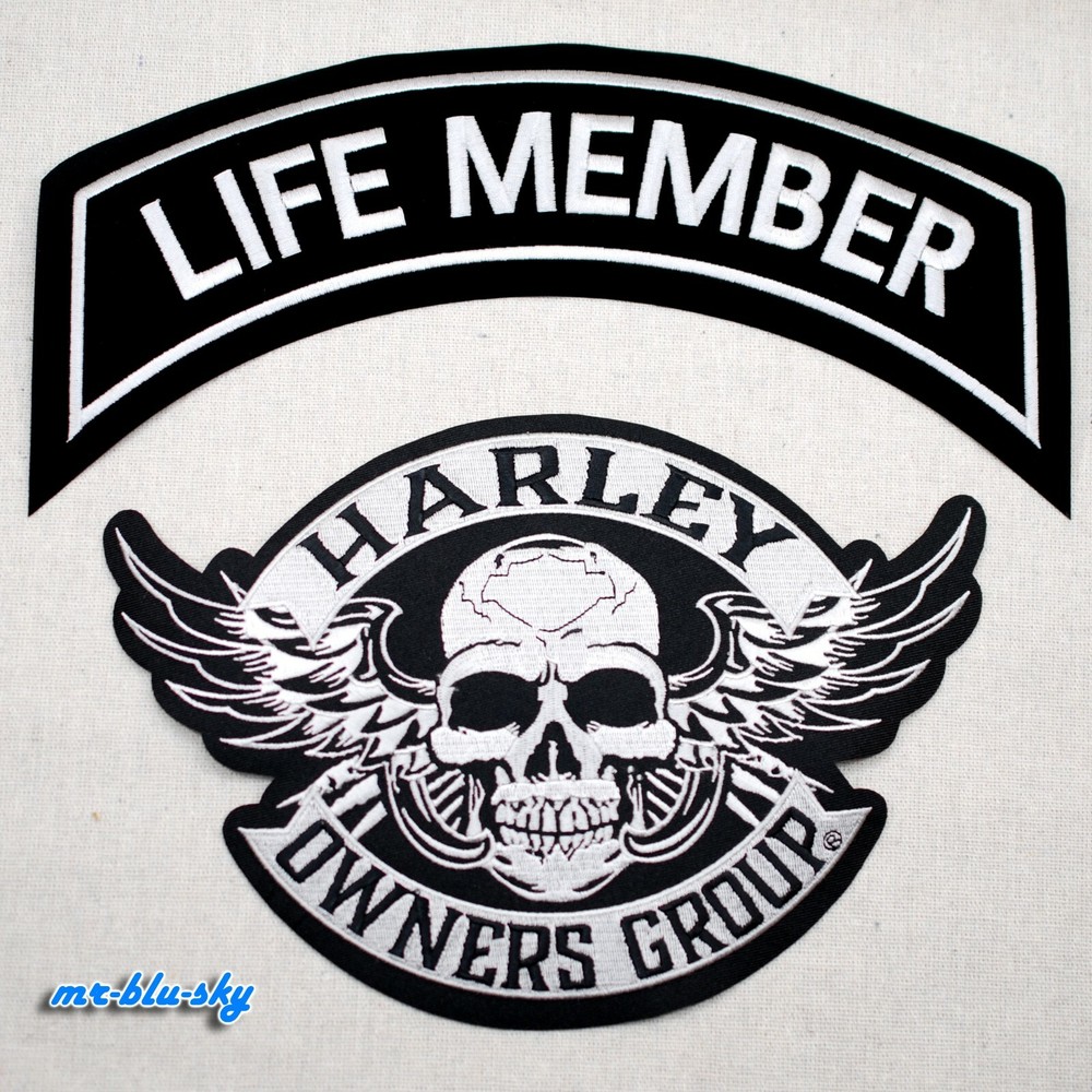 Large Life & Winged Skull Silver Patch Set ~ Harley Davidson Owners Group HOG