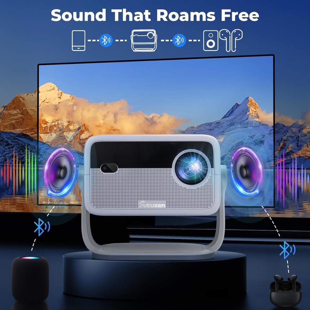 [500+APPS/600 ANSI/Voice Control] Smart Projector with WiFi and Bluetooth Bui...