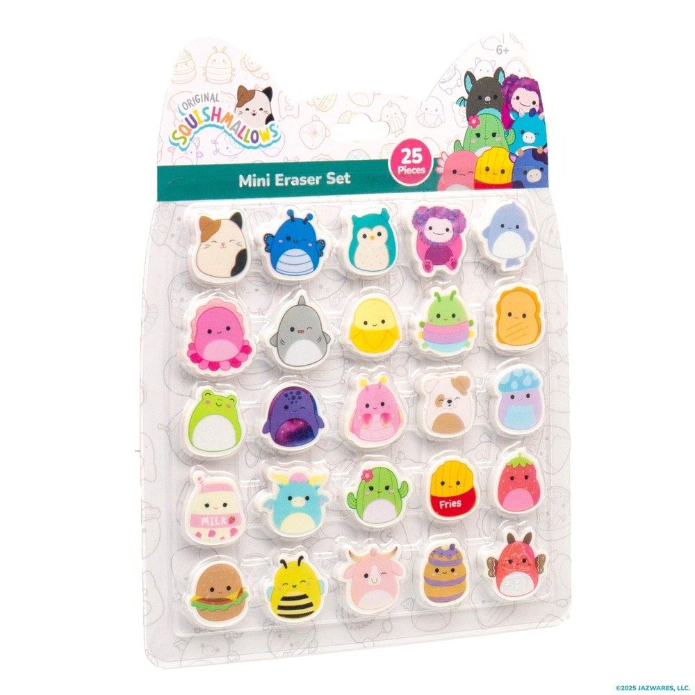Original Squishmallows Mini Eraser Set, 25 Small Erasers, Multi