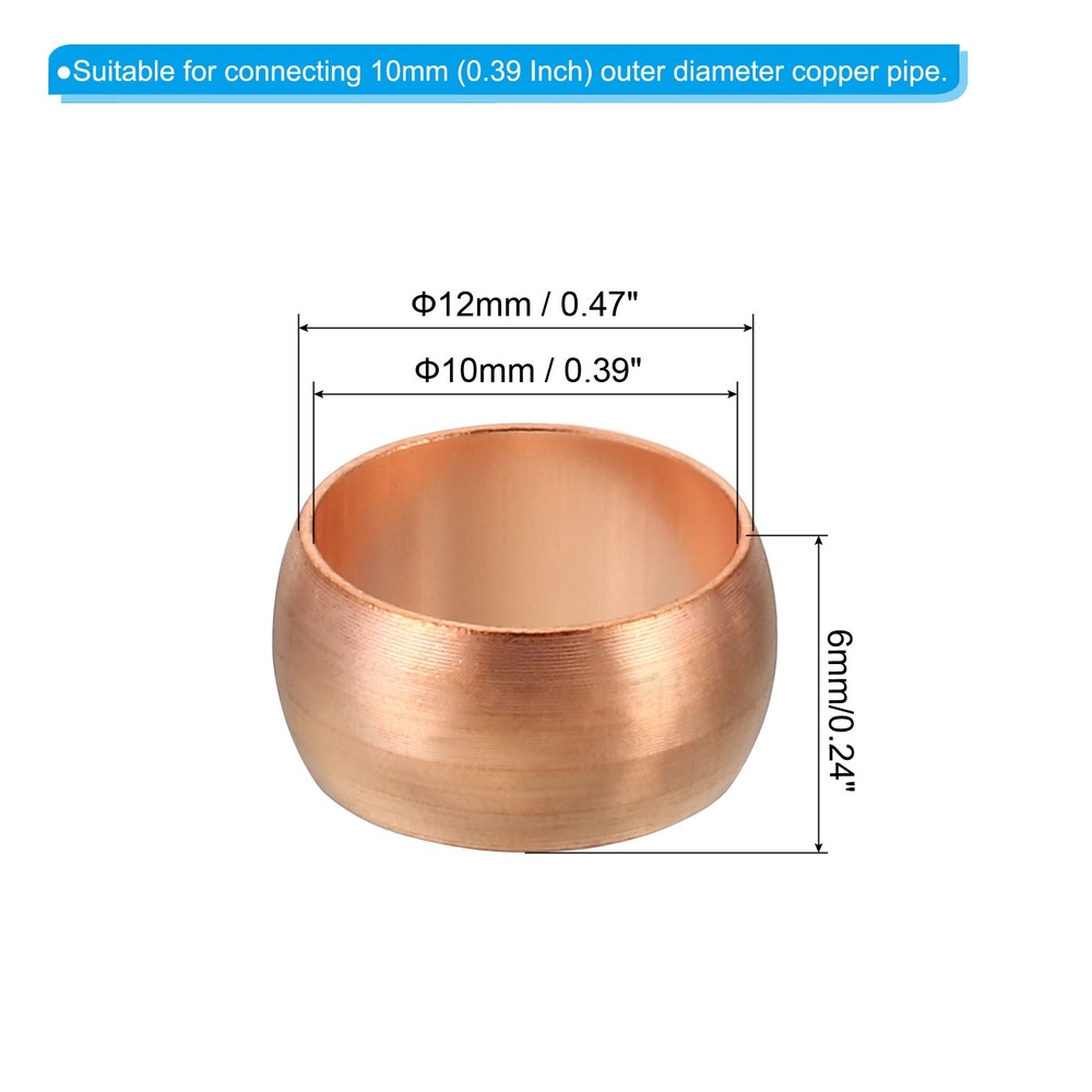 5pcs 10mm Compression Sleeves Ferrules Copper Ferrule Compression Fitting