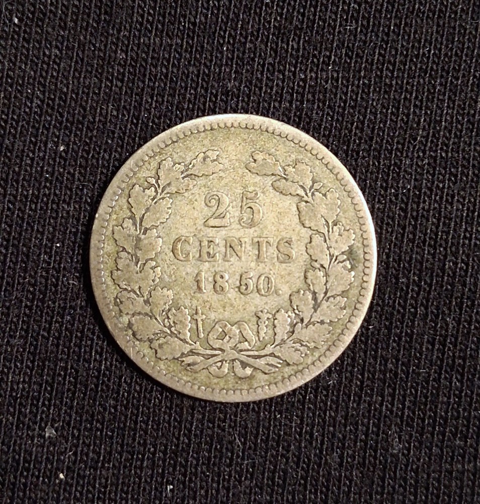 NETHERLANDS- 1850 SILVER 25 CENTS-SCARCE DATE/TYPE!