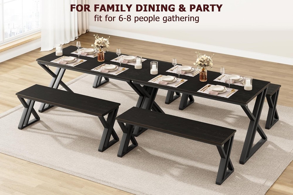 Kitchen Room Table Set with Benches 55.1" Dining Table Set for 4 People