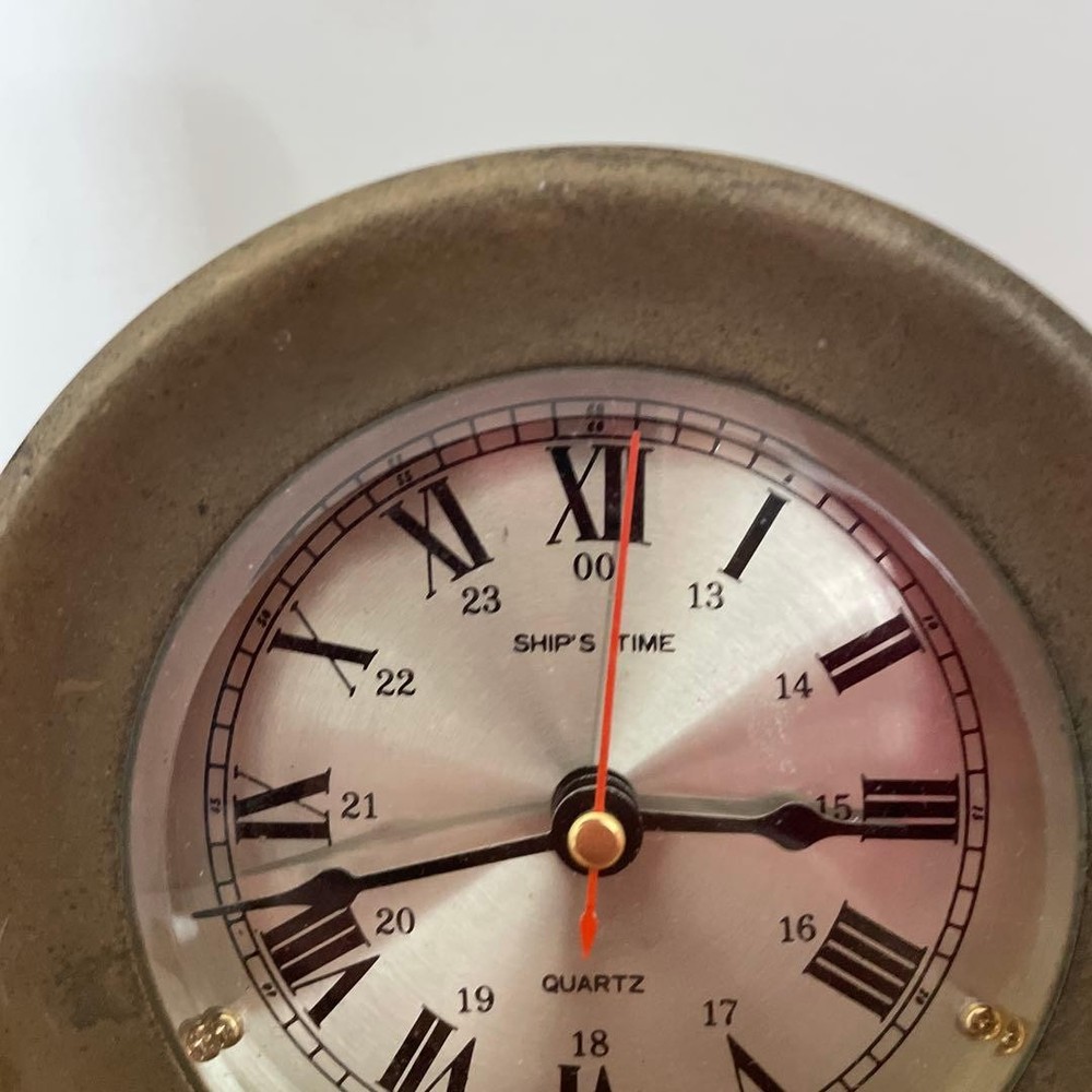 Ships Time Antique Quartz Table Clock, 11.5cm Diameter, Ship's Clock