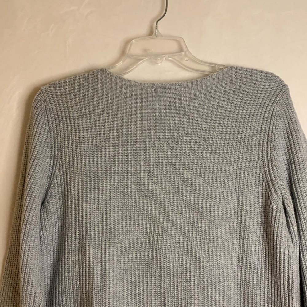 Halogen Wool Blend Pullover Gray Sweater Black Lace Up Size Small Petite