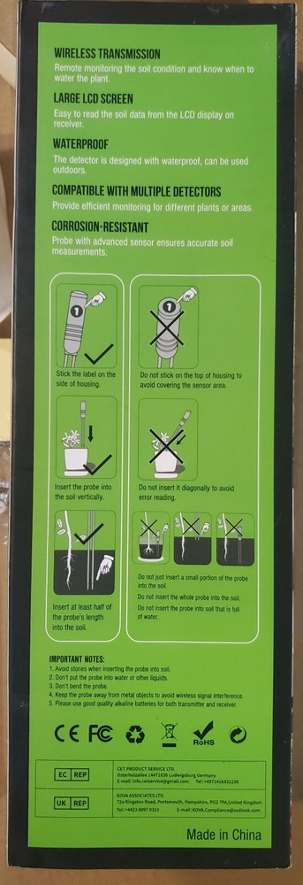 VODESON Plant Soil Moisture Meter with 230ft RF Wireless Only Sensor