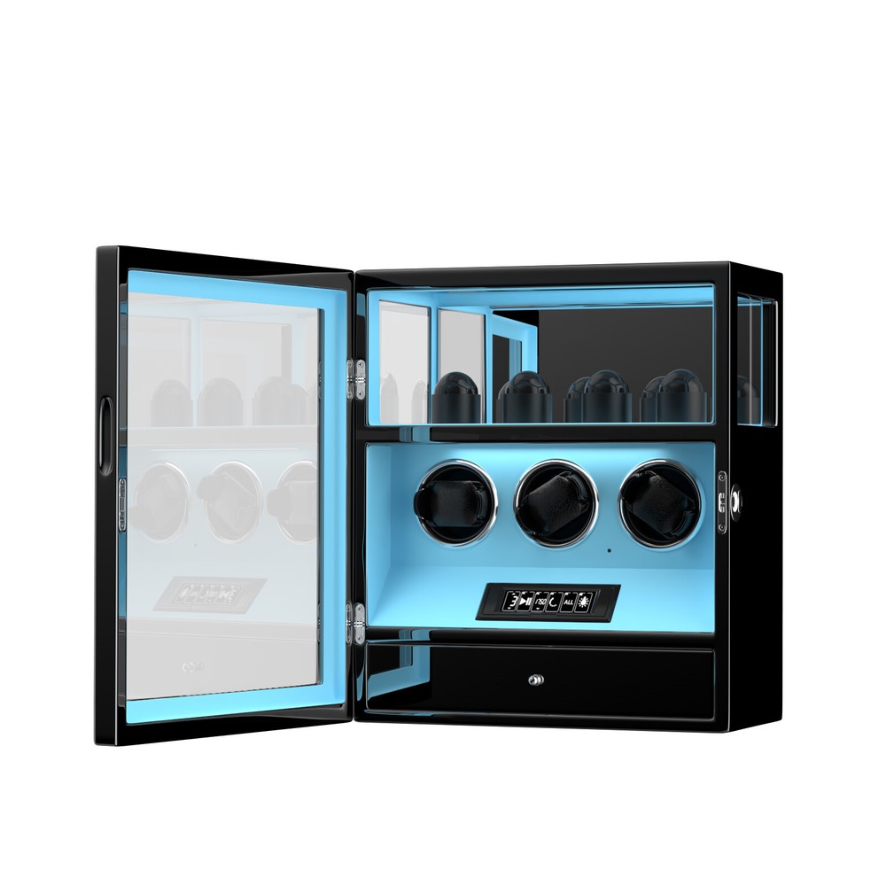 Fingerprint Automatic 3 Watch Winder with 4 Watches Storage LCD Remote Control