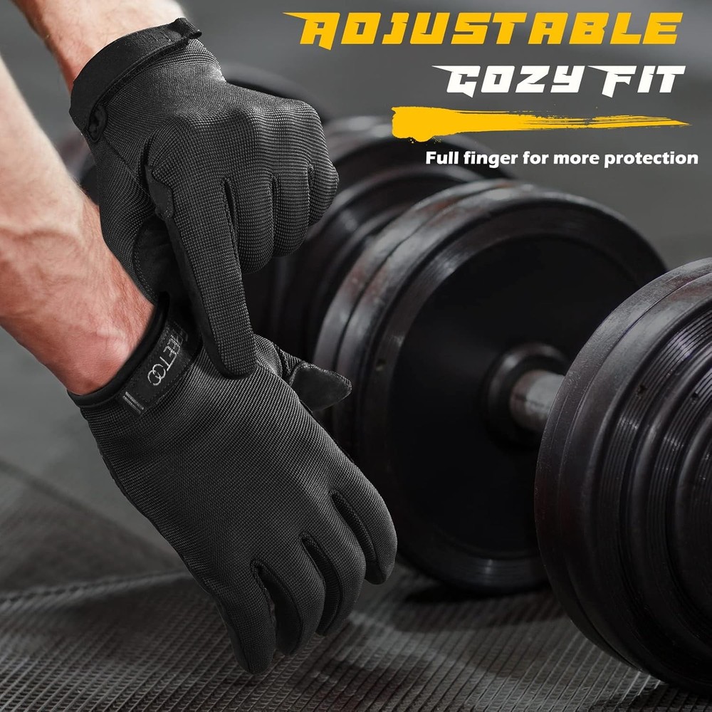 FREETOO Full-Finger Workout Gloves for Men, [Excellent Grip] Medium, Black