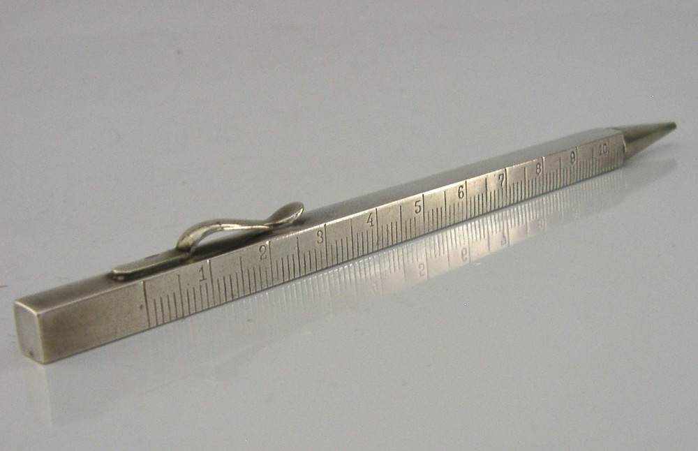 QUAITY SOLID SILVER ARCHITECT'S MECHANICAL PENCIL TELESCOPIC RULER c1920s DECO
