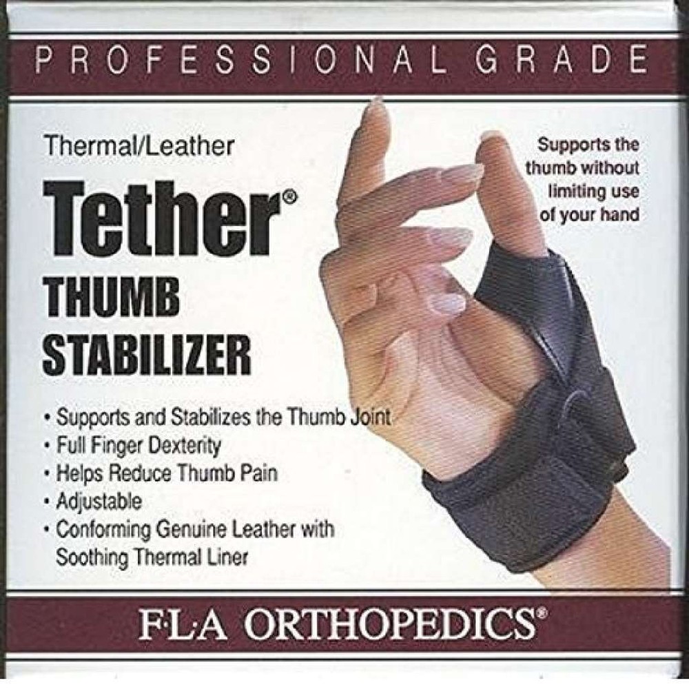 FLA Thermal/Leather Tether Left Hand Thumb Stabilizer (Black) Large