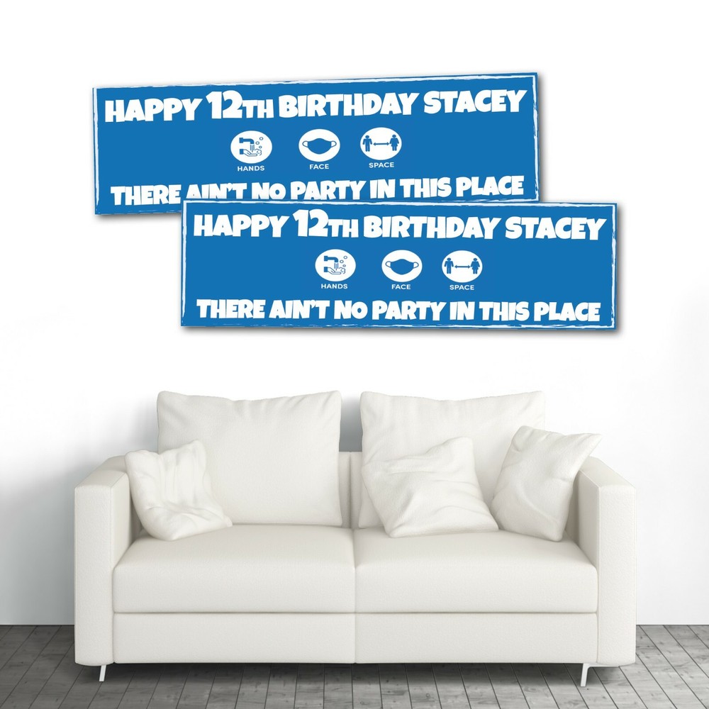 2 PERSONALISED LOCKDOWN BIRTHDAY BANNERS - HANDS FACE SPACE - ANY NAME/ANY AGE