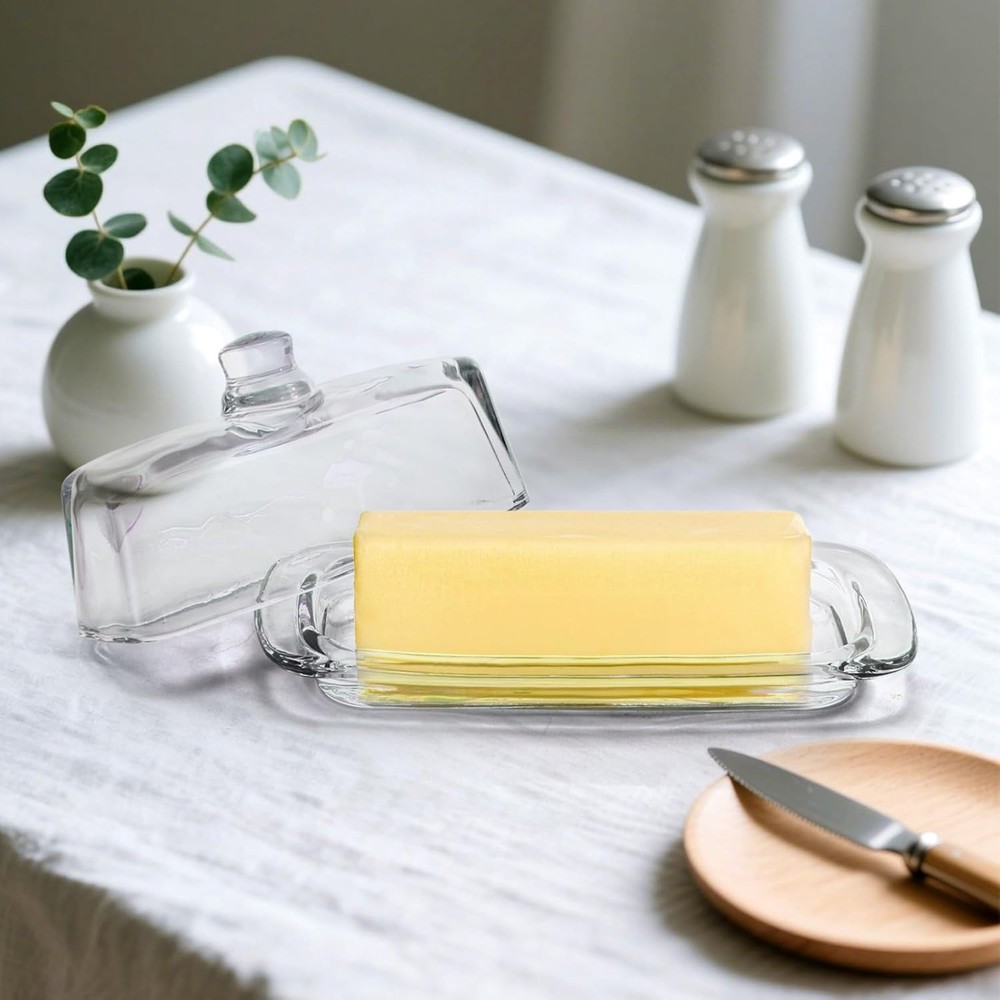 Rectangular Glass Butter Dish Set - Preserves Freshness, Dishwasher Safe