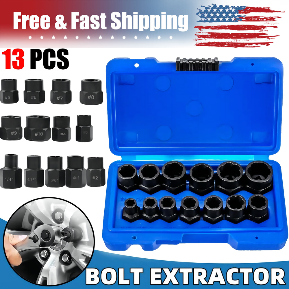 Impact Bolt Extractor Set Nut Remover Set Stripped Extraction Socket Tool 13pcs