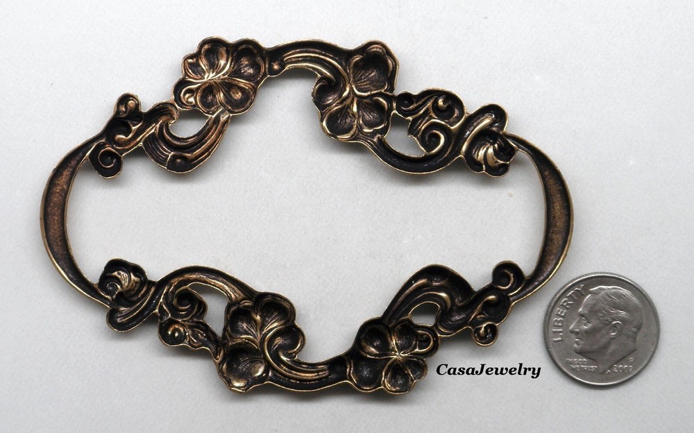 #6184 ANTIQUED GOLD OPEN OVAL FLORAL COMPONENT - 1 PC