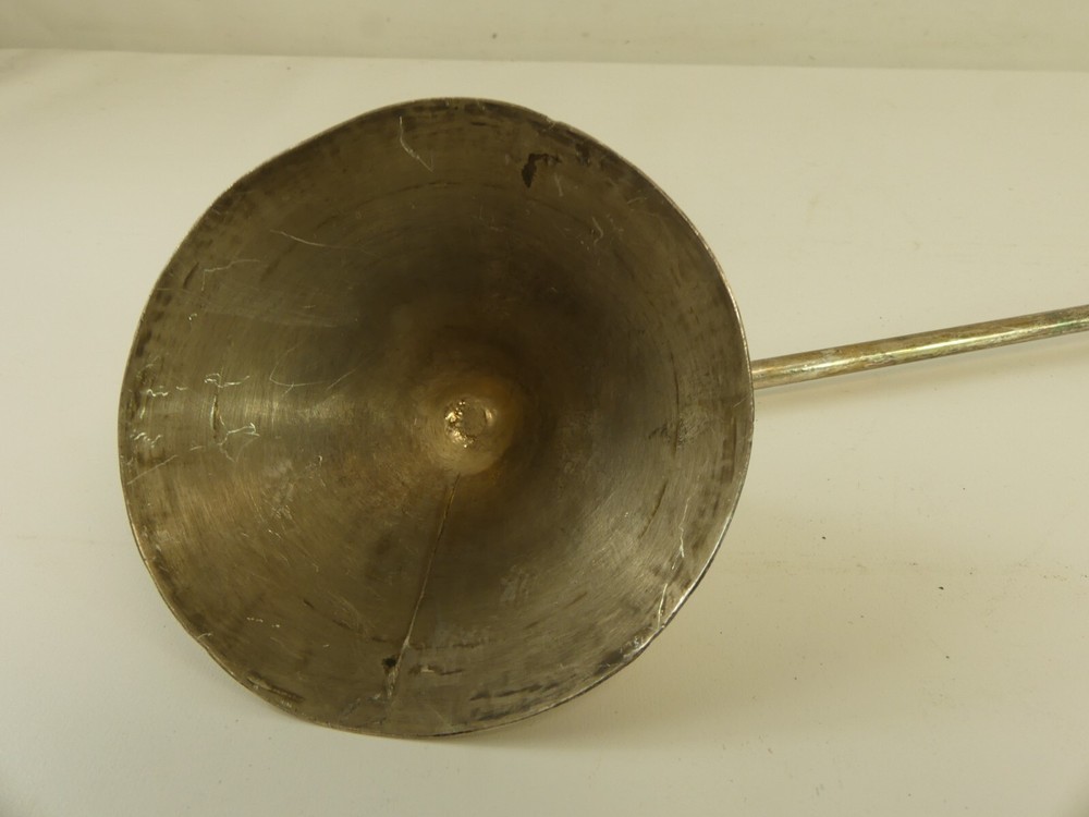 (ref288BC) Large silver plated candle snuffer with wooden handle